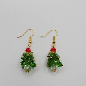 Festive Gold and Green Christmas Tree Earrings